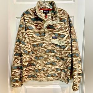 Patagonia Mens Size M Printed Synchilla Snap-T Fleece Pullover Cliffside Brown